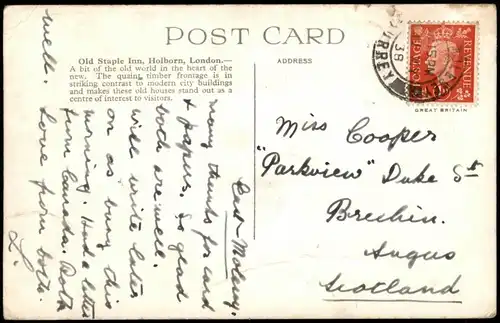 Postcard London Holborn - Old Staple 1938