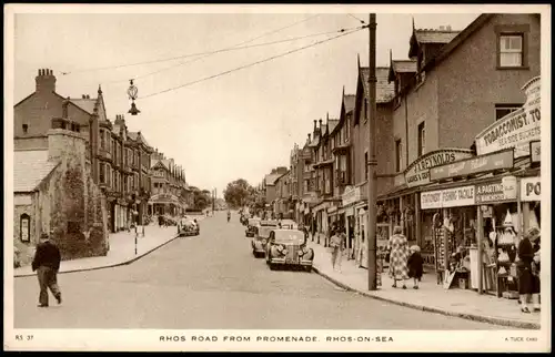Postcard Rhos-on-Sea RHOS ROAD FROM PROMENADE 1928