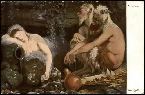 Ansichtskarte  4. Böcklin, Am Quell (Teufel vor schöner Frau) 1910