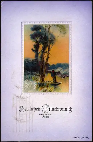 Ansichtskarte  Glückwunsch - Neujahr/Sylvester - Colorkarte Kahnfahrt 1913