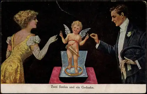 Glückwunsch - Hochzeit Engel überreicht Brautpaar die Ringe 1922