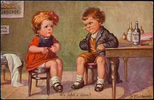 Ansichtskarte  Jung auf Alt Doktor - Wo fehlst den - Künstlerkarte 1926