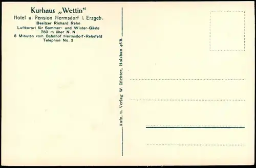 Ansichtskarte Hermsdorf (Ost-Erzgebirge) Kurhaus ,,Wettin" 1923