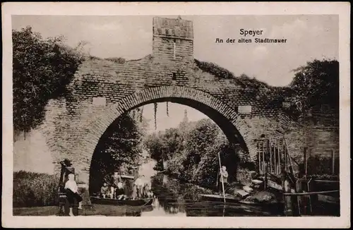 Ansichtskarte Speyer Alte Stadtmauer - Kahnfahrer 1912
