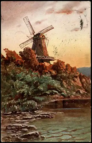Ansichtskarte  Künstlerkarte Landschaft mit Windmühle 1905