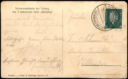 Ansichtskarte Triberg im Schwarzwald Schwarzwaldbahn bei Triberg 1929