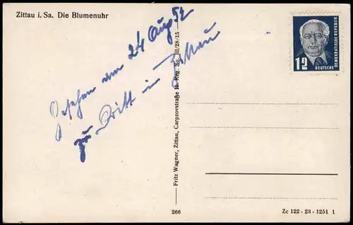 Ansichtskarte Zittau Blumenuhr 1954