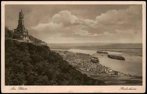 Rüdesheim (Rhein) Rhein Blick National-Denkmal Niederwalddenkmal 1929
