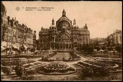 Postkaart Antwerpen Anvers Hauptbahnhof Gare Centrale Middenstatie 1934