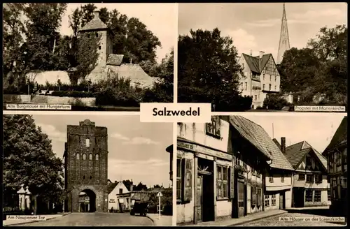 Salzwedel Mehrbild-AK mit Burgmauer, Propstei, Neuperver Tor uvm. 1959