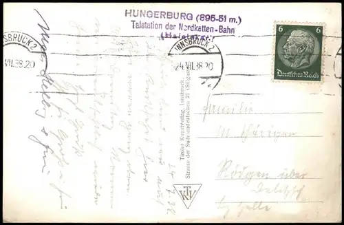 Ansichtskarte Innsbruck Innsbrucker Nordkettenbahn 1938