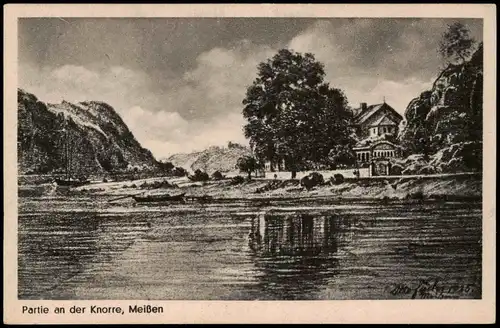 Ansichtskarte Meißen Partie an der Knorre - signierte Künstlerkarte 1923