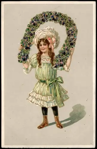 Ansichtskarte  Mädchen mit Blumenbuquett 1909 Goldrand