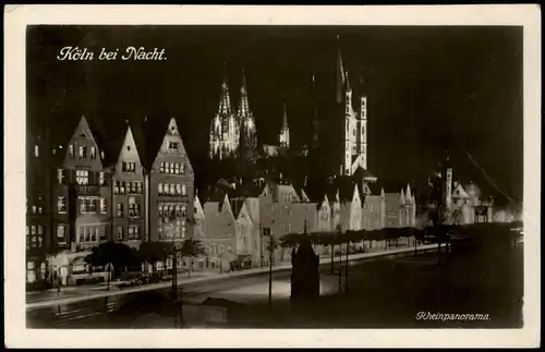 Ansichtskarte Köln Partie am Rheinufer Panorama bei Nacht 1930