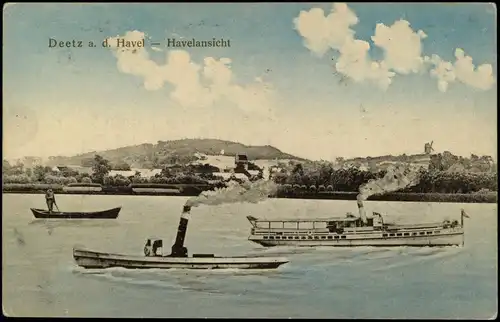 Ansichtskarte Deetz (Havel)-Groß Kreutz (Havel) Havel Dampfer und Boot 1922