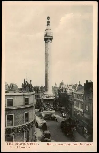 London THE MONUMENT. Fire of London. Built to commemorate the Great 1922