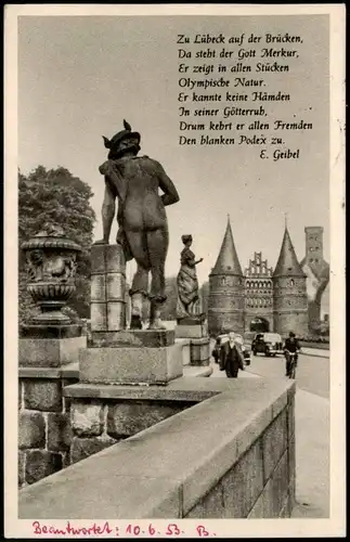 Ansichtskarte Lübeck Blick zum Holstentor 1953