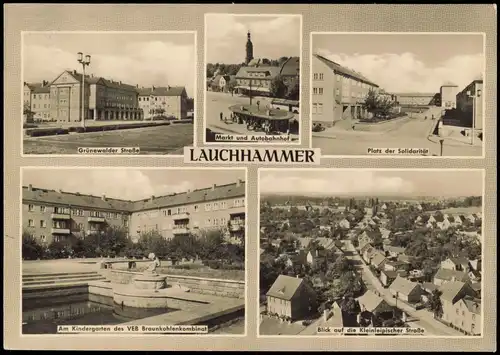 Lauchhammer Mehrbild-AK mit Straßen, Markt und Autobahnhof uvm. 1964