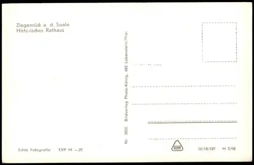 Ansichtskarte Ziegenrück/Saale Historisches Rathaus Strassen Partie 1968