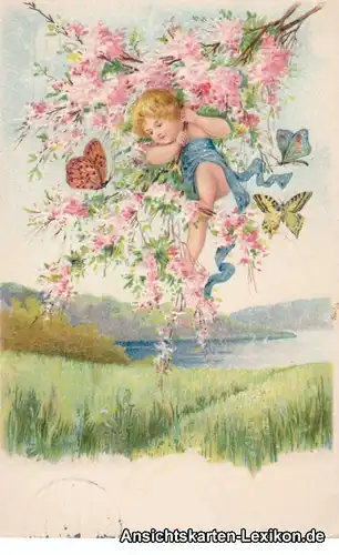 Ansichtskarte  Reliefkarte - Kind beim spielen mit Schmetterlingen 1912