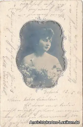 Ansichtskarte  Frauenportrait mit Rahmen 1901