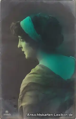 Ansichtskarte Portrait einer Dame grünstich 1913