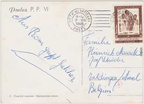 Postcard Vatikanstadt Rom Papst Paulus P.P. VI 1965 