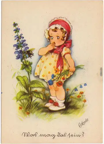 Mädchen, Blumen, Käfer Künstler Ansichtskarte CEKADE
 1961