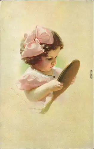 Ansichtskarte  Künstlerkarte - Kleines Mädchen schaut in Spiegel 1919 