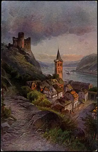 Ansichtskarte Wellmich-St. Goarshausen Burg Maus, Ort - Künstlerkarte 1915