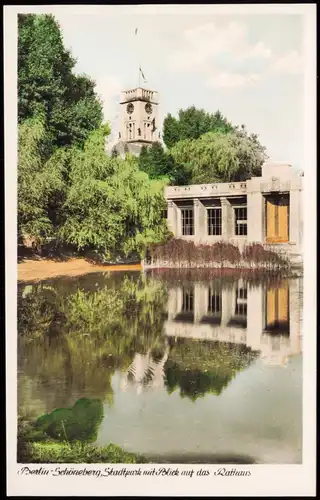 Ansichtskarte Schöneberg-Berlin Stadtpark - Rathaus, Colorfotokarte 1954
