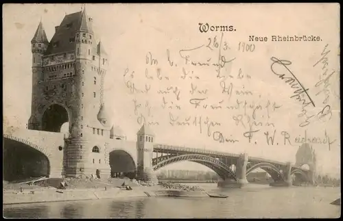 Ansichtskarte Worms Neue Rheinbrücke 1900