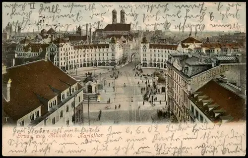 Ansichtskarte München Karlsthor Karlstor Vogelschau-Perspektive 1902