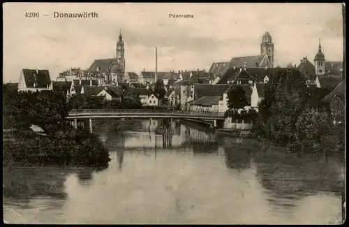 Ansichtskarte Donauwörth Panorama-Ansicht, Teilansicht mit Brücke 1918