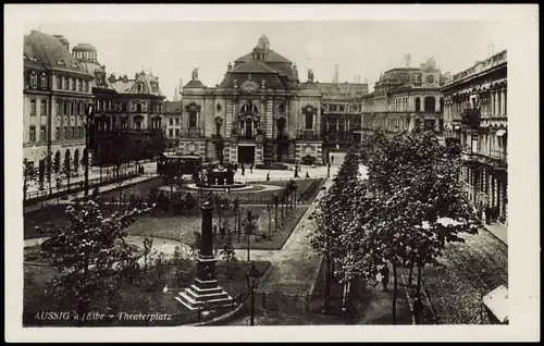 Postcard Aussig Ústí nad Labem (Ustji, Ustjiss) Theaterplatz 1932