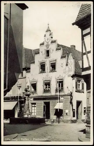 Offenburg Apotheke am Fischmarkt 1937   Bahnpost g (Bahnpoststempel Zug Z. 961)