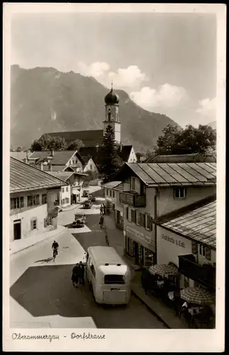 Ansichtskarte Oberammergau Dorfstraße, Gaststätte -Reisebus 1934