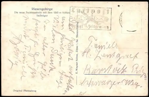 Postcard Schreiberhau Szklarska Poręba Sudetenstraße 1937