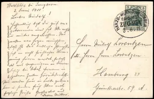 Wernigerode Ottofelsen 1911  gel. Stempel Bahnpost Harzb.- Wernigerode