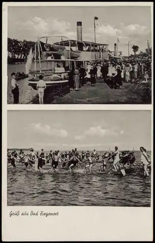 Ziegenort Trzebież Badende, Dampfer b Police Pölitz Pommern 1942