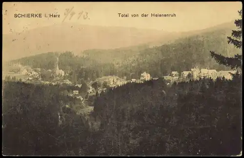 Ansichtskarte Schierke Helenenruh 1913 Bahnpoststempel Nordhausen - Wernigerode