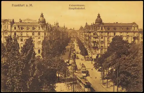 Ansichtskarte Frankfurt am Main Kaiserstrasse Blick zum Hauptbahnhof 1910