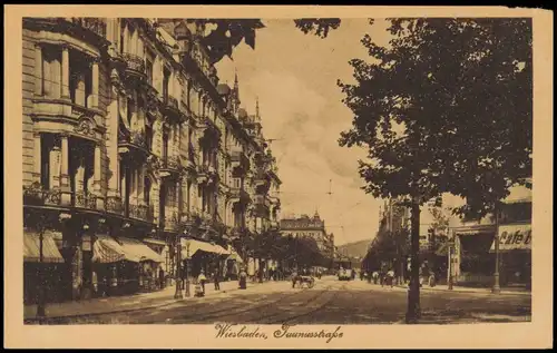 Ansichtskarte Wiesbaden Taunusstrasse, Geschäfte 1910
