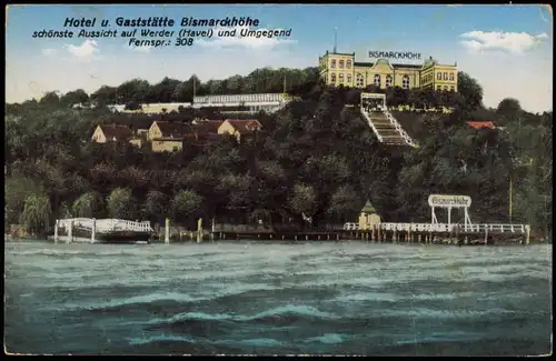 Werder (Havel) Schiff Anlegestelle Hotel u. Gaststätte Bismarckhöhe 1937