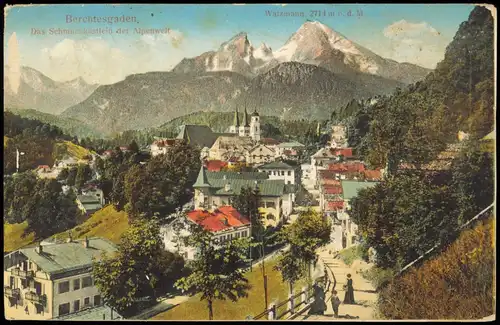 Ansichtskarte Berchtesgaden color Panorama-Ansicht 1919