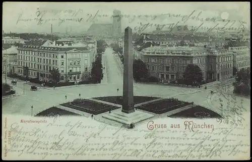 Ansichtskarte München Karolinenplatz bei Mondschein 1902 Luna