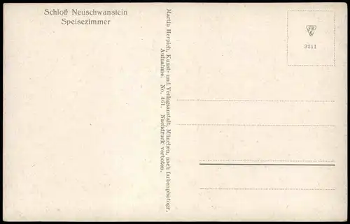 Ansichtskarte Schwangau Schloß Neuschwanstein Speisezimmer Innenansicht 1920