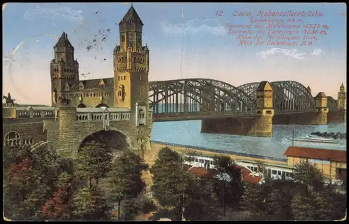 Ansichtskarte Köln Hohenzollernbrücke Partie am Rhein 1915