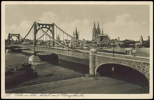 Ansichtskarte Köln Totalansicht mit Hängebrücke 1930