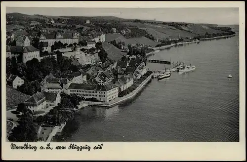 Ansichtskarte Meersburg Luftbild 1942  Bordpoststempel Gruss v. Dampfer BAVARIA